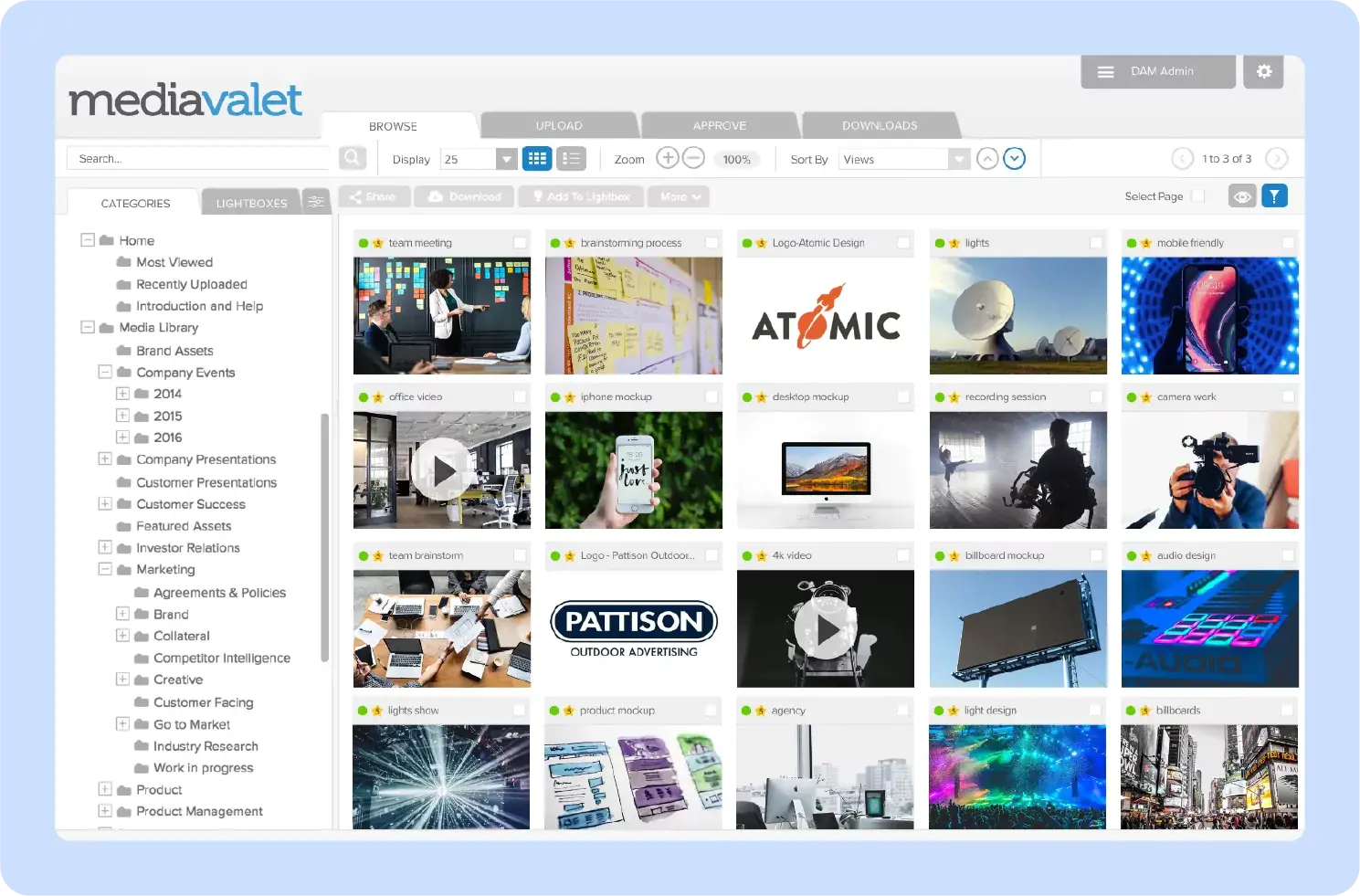 screenshot of mediavalet digital asset management tool