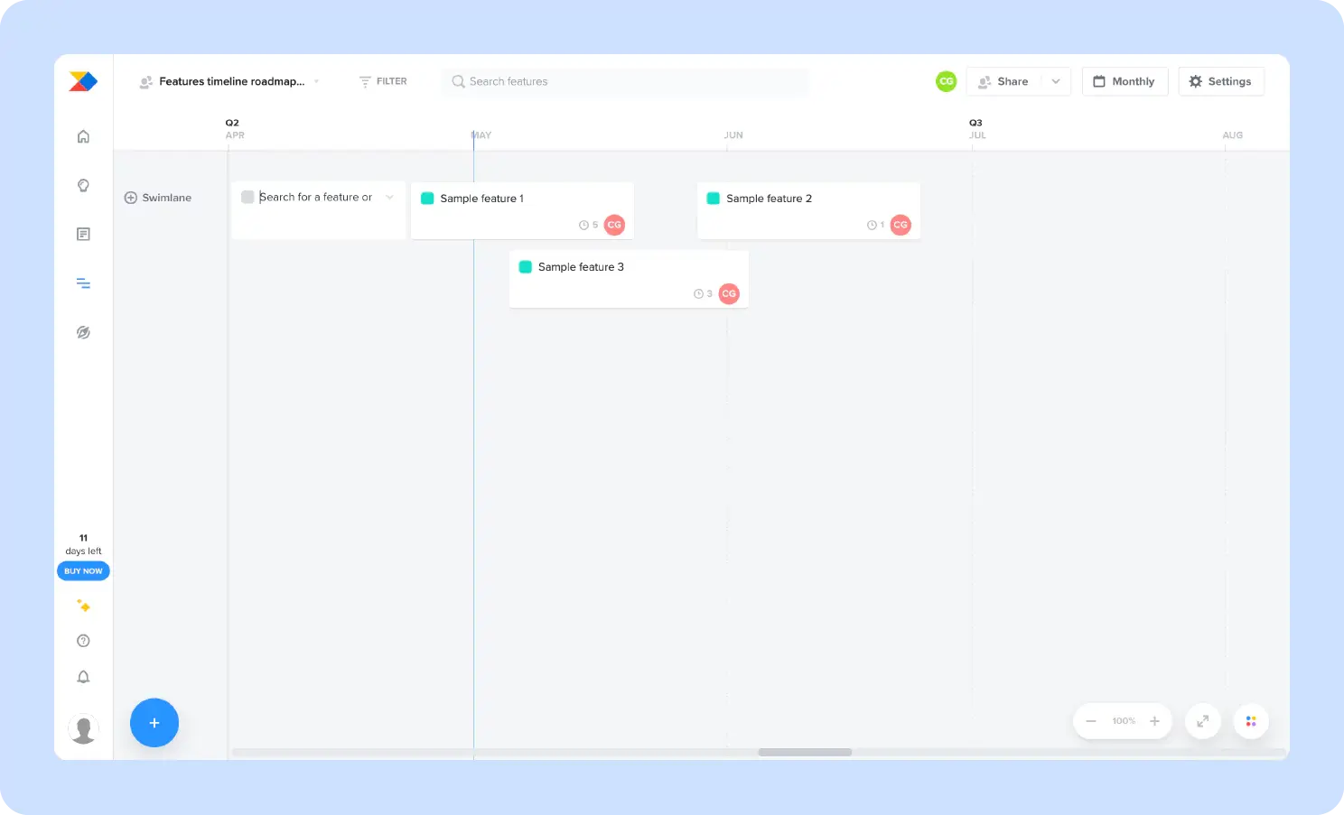 screenshot of productboard product management tool
