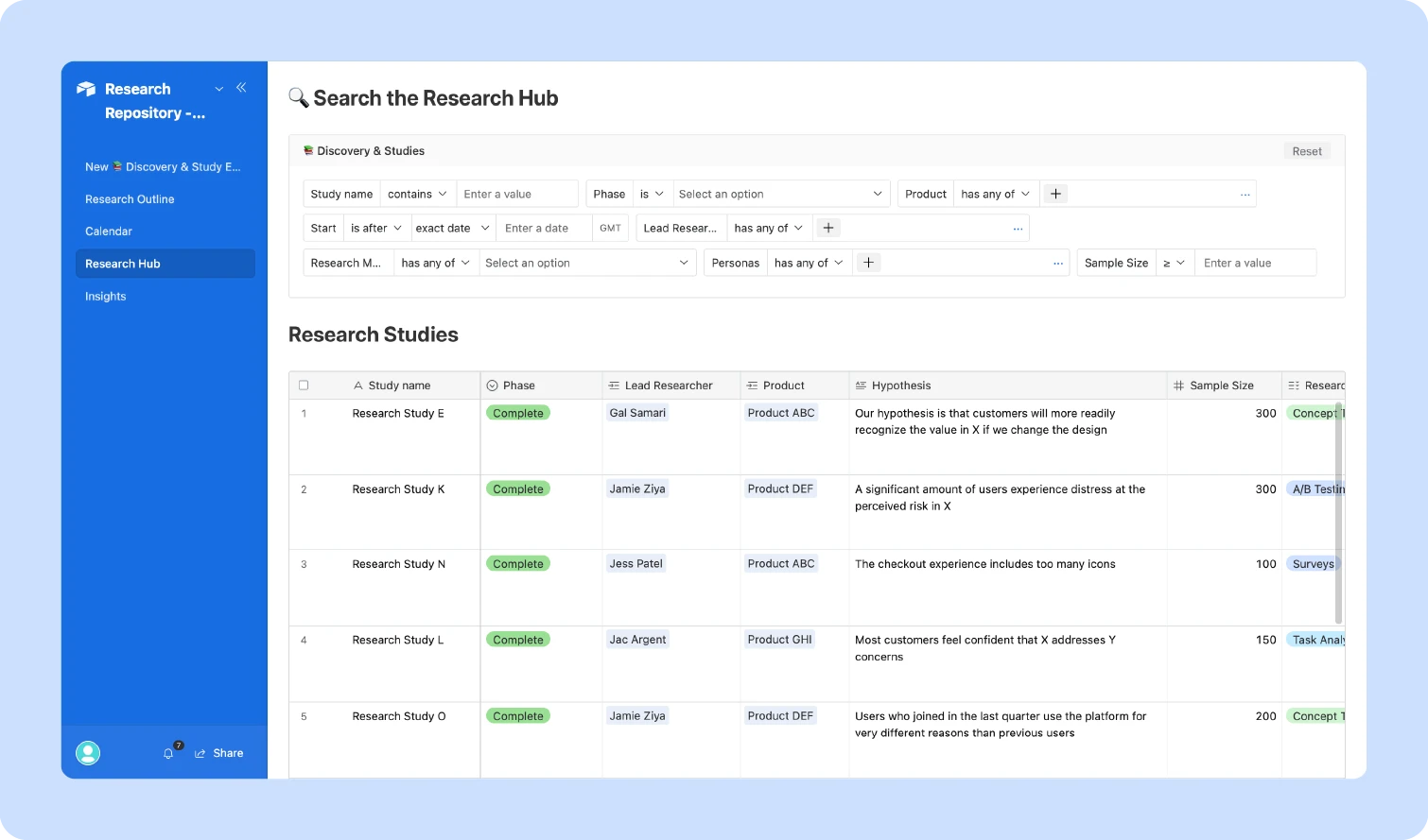 screenshot of a research repository built in airtable