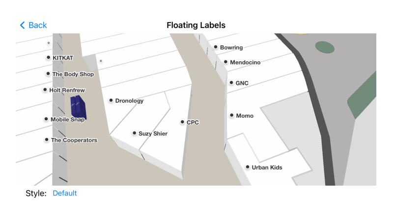 Floating Labels created with Mappedin SDK for iOS v5.
