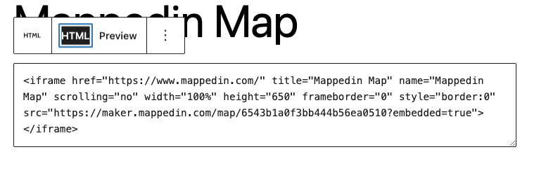 Wordpress HTML block with mappedin embed code