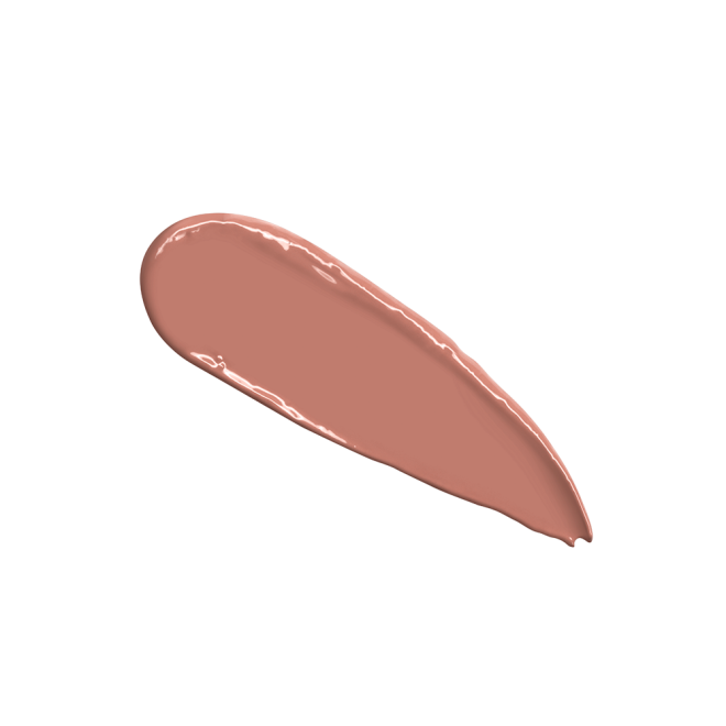 Swatch of a lipstick in a soft rosy peach shade with a satin finish.