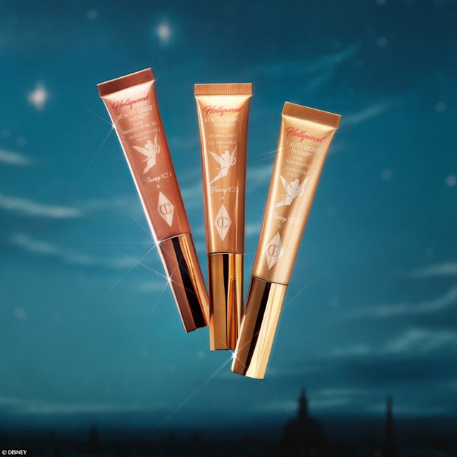 Disney100 Beauty Light Wands in Pink, Gold and Spotlight with limited-edition Tinkerbell gift design