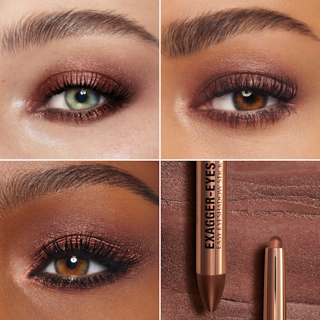 Exagger Eyes Easy Eyeshadow Stick Bronzed Garnet on 3 skin tones