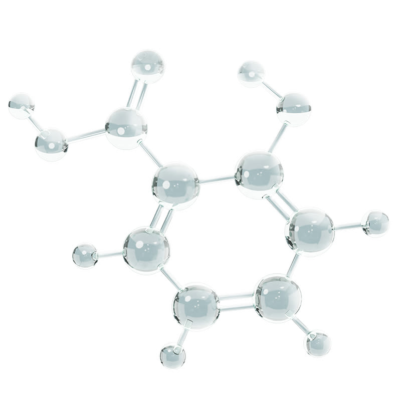 Glowing, pearly-white Salicylic acid molecules.