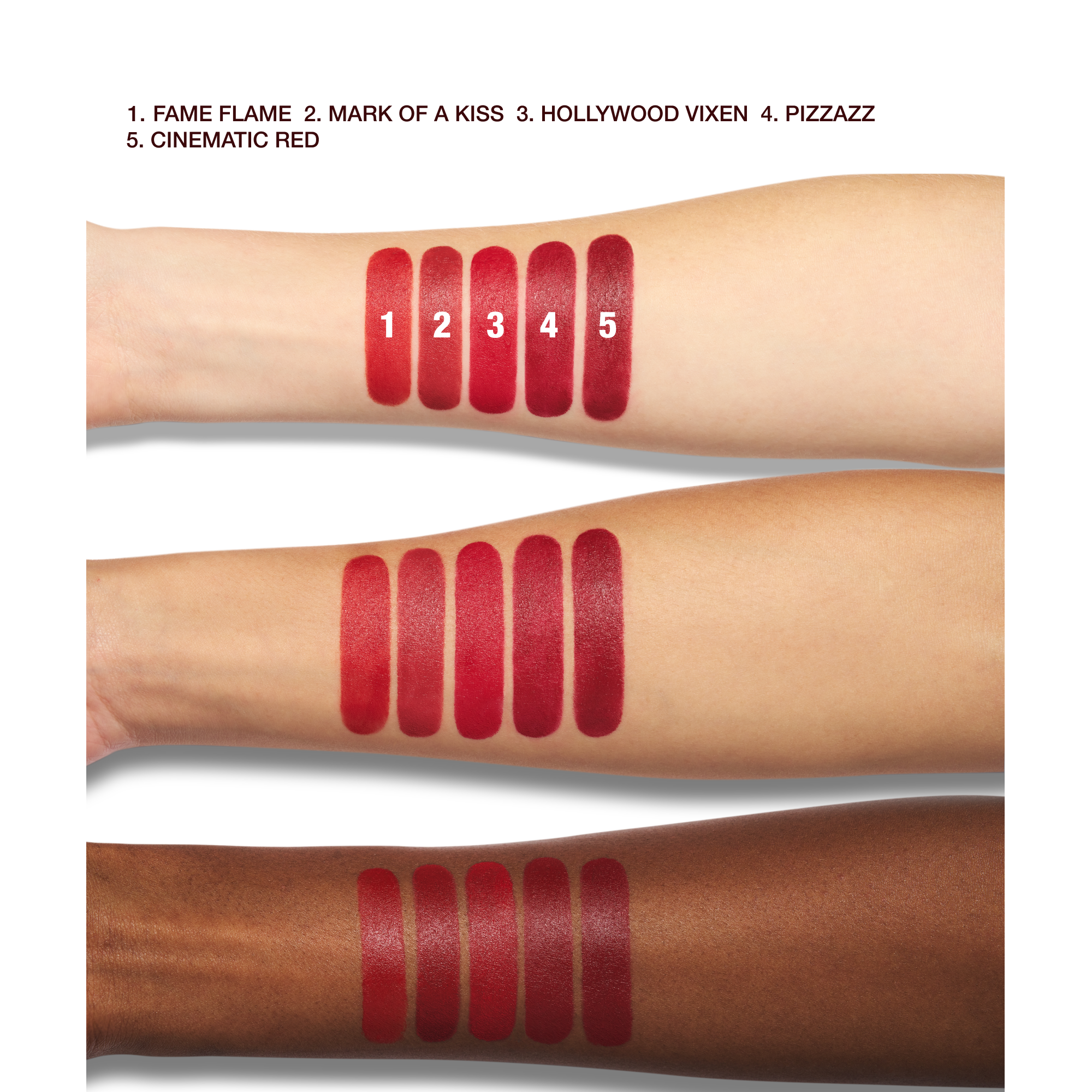 Muestras de labiales rojos