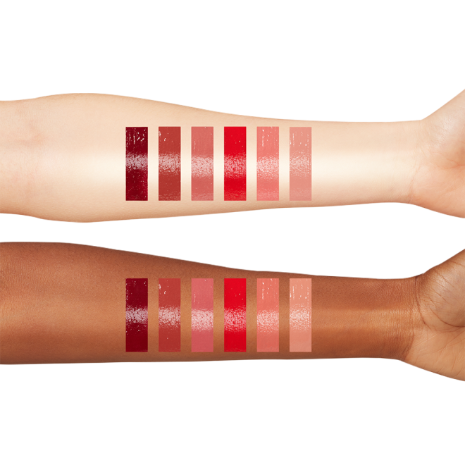 latex love lip glosses arm swatches