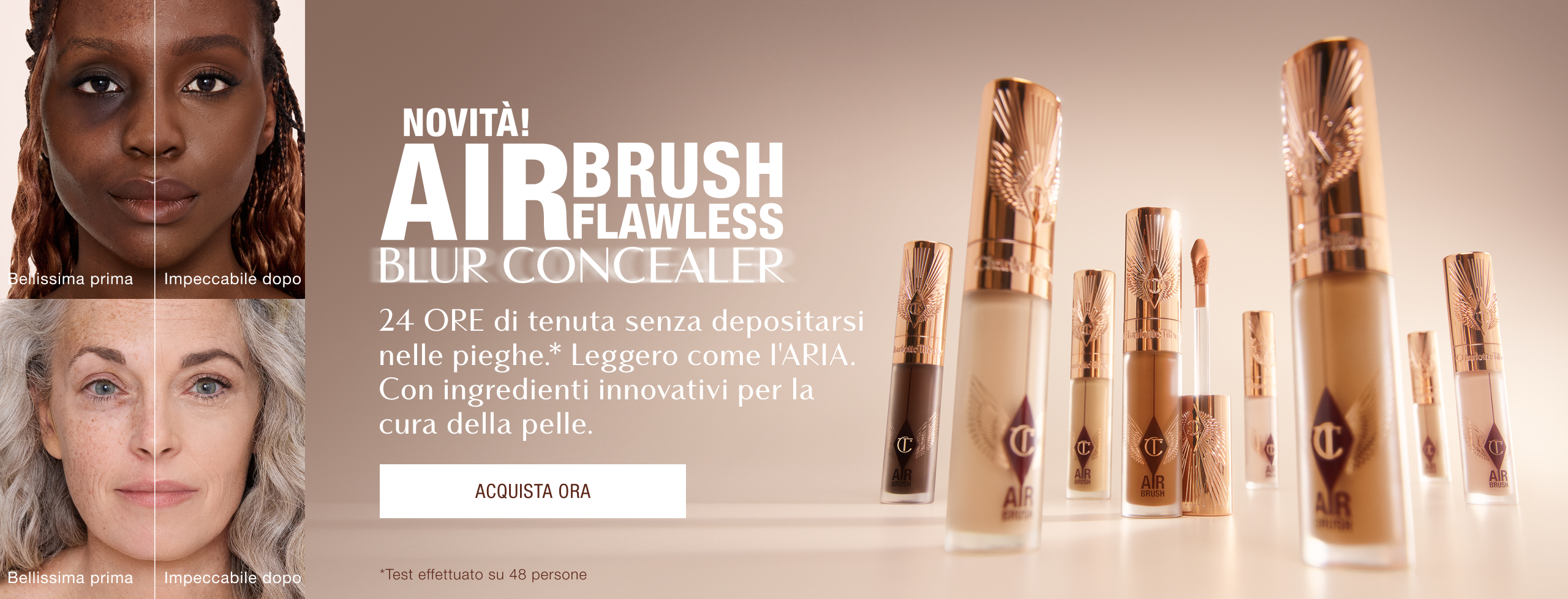 NOVITÀ! AIRBRUSH FLAWLESS BLUR CONCEALER 24 ORE di tenuta senza depositarsi nelle pieghe.* Leggero come l'ARIA. Con ingredienti innovativi per la cura della pelle.