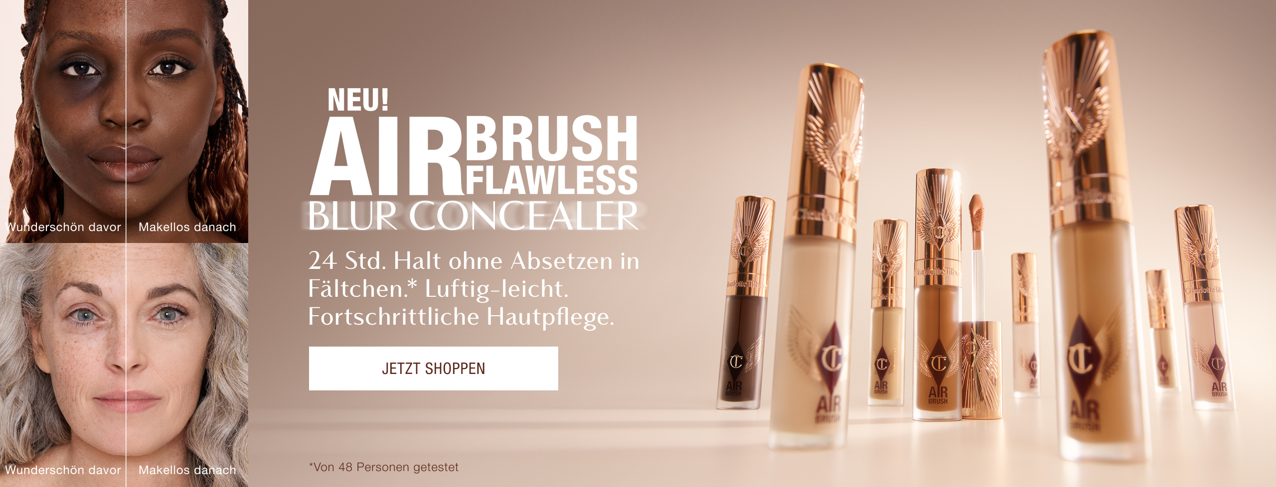 NEU! AIRBRUSH FLAWLESS BLUR CONCEALER 24 STUNDEN Halt ohne Absetzen in Fältchen.* Luftig-leicht. Fortschrittliche Hautpflege.