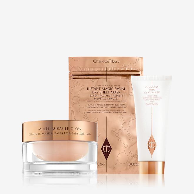 Makellose Gesichtsmaske Kit Pack Shot Flawless Face Mask Kit Shot mit Multi Miracle Glow Moisturiser, Gesichtsmaske und Goddess Skin Clay Mask