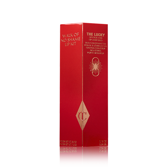 Walk of No Shame Lip Kit box A blood-red-coloured lip kit box.