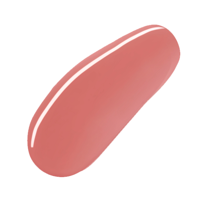 Swatch of a nude-pink lip gloss with a high-shine finish. 