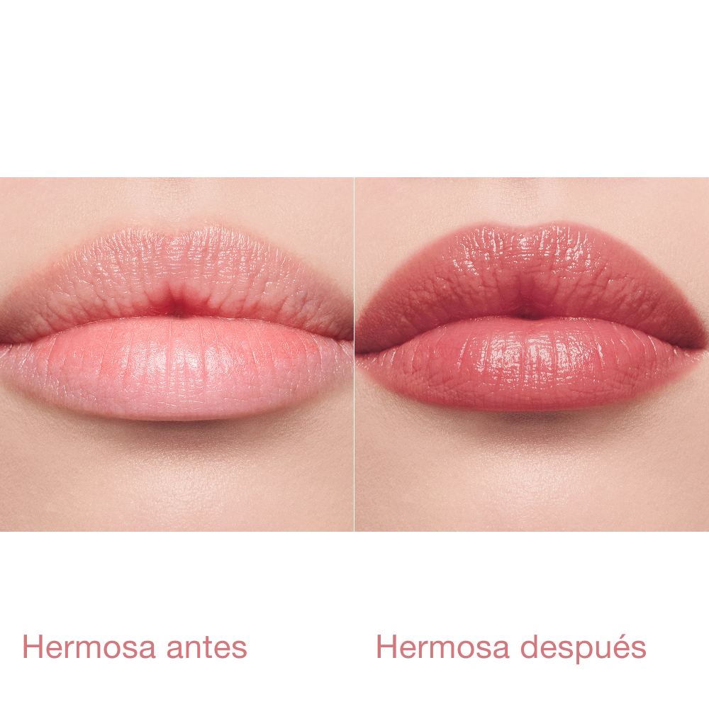 Pillow Talk Blush Balm Lip Tint antes y después de Blushed Rose