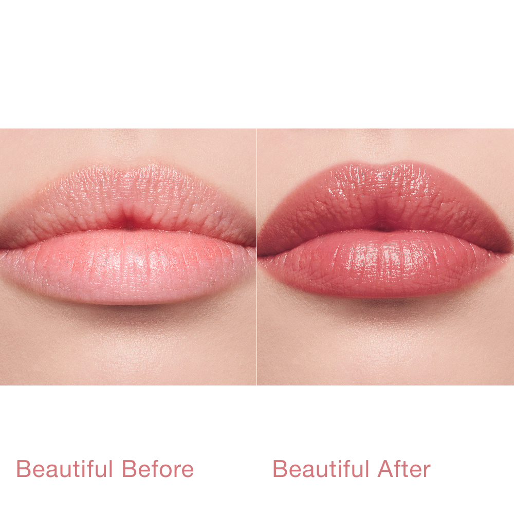 Pillow Talk Blush Balm Lip Tint - Blushed Rose Before and After Model