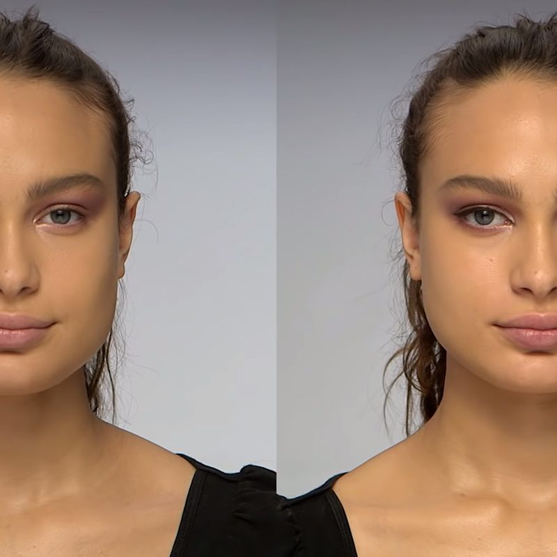 A before and after of a medium-tone brunette model wearing a black-coloured kohl liner. 