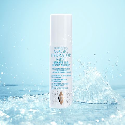 Charlotte's Magic Hydrator Mist radiant skin rescue essence submerged in water