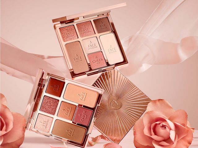 Two, open face palettes for fair to medium and medium to deep-tones with three eyeshadows, two blushes, and contour powders.