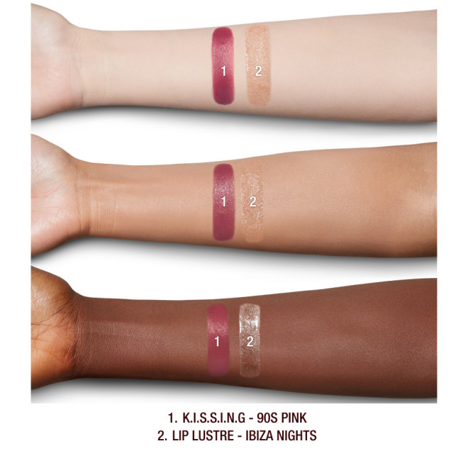 Lip Gloss & Mini Lipstick Kit in 90s Pink arm swatch