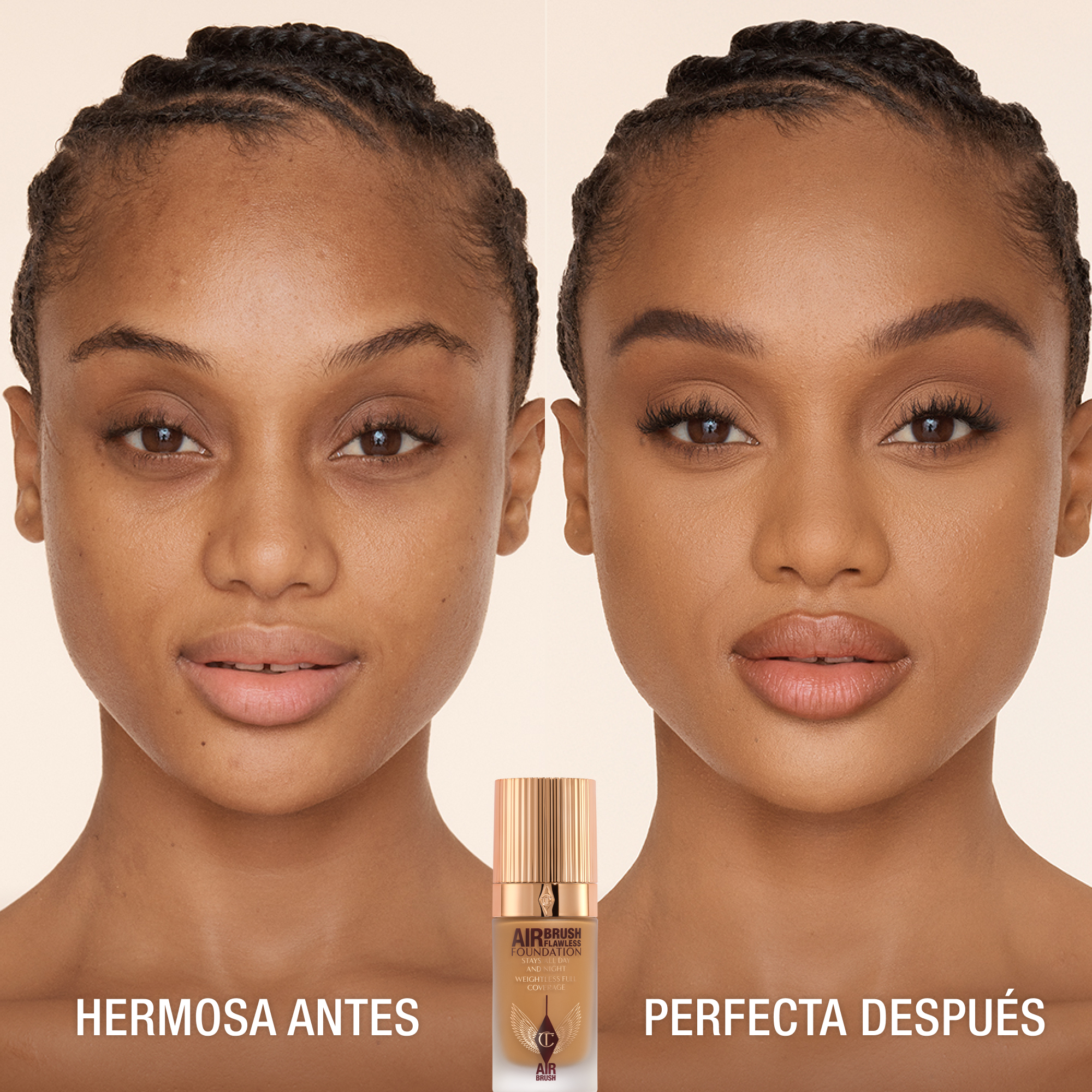 Antes y después de usar Airbrush Flawless Foundation 10 Warm