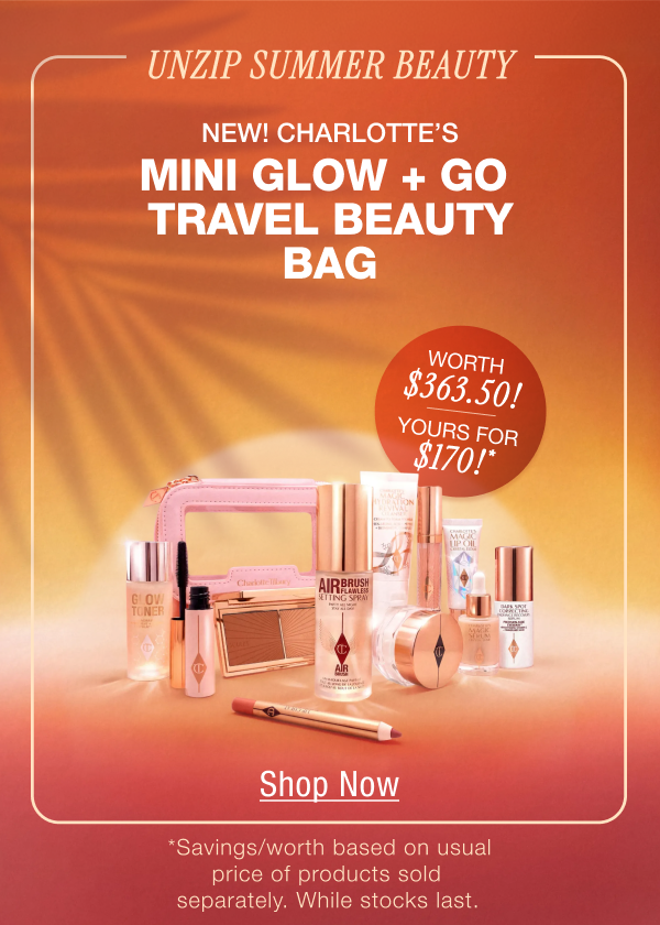 NEW! Charlotte’s Mini Glow + Go Travel Beauty Bag  Unzip Summer Beauty 