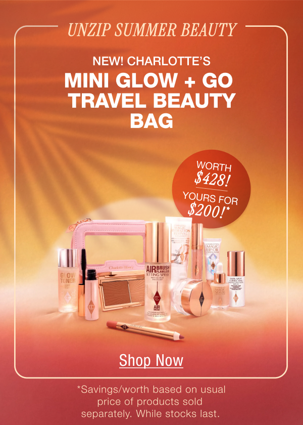 NEW! Charlotte’s Mini Glow + Go Travel Beauty Bag  Unzip Summer Beauty 