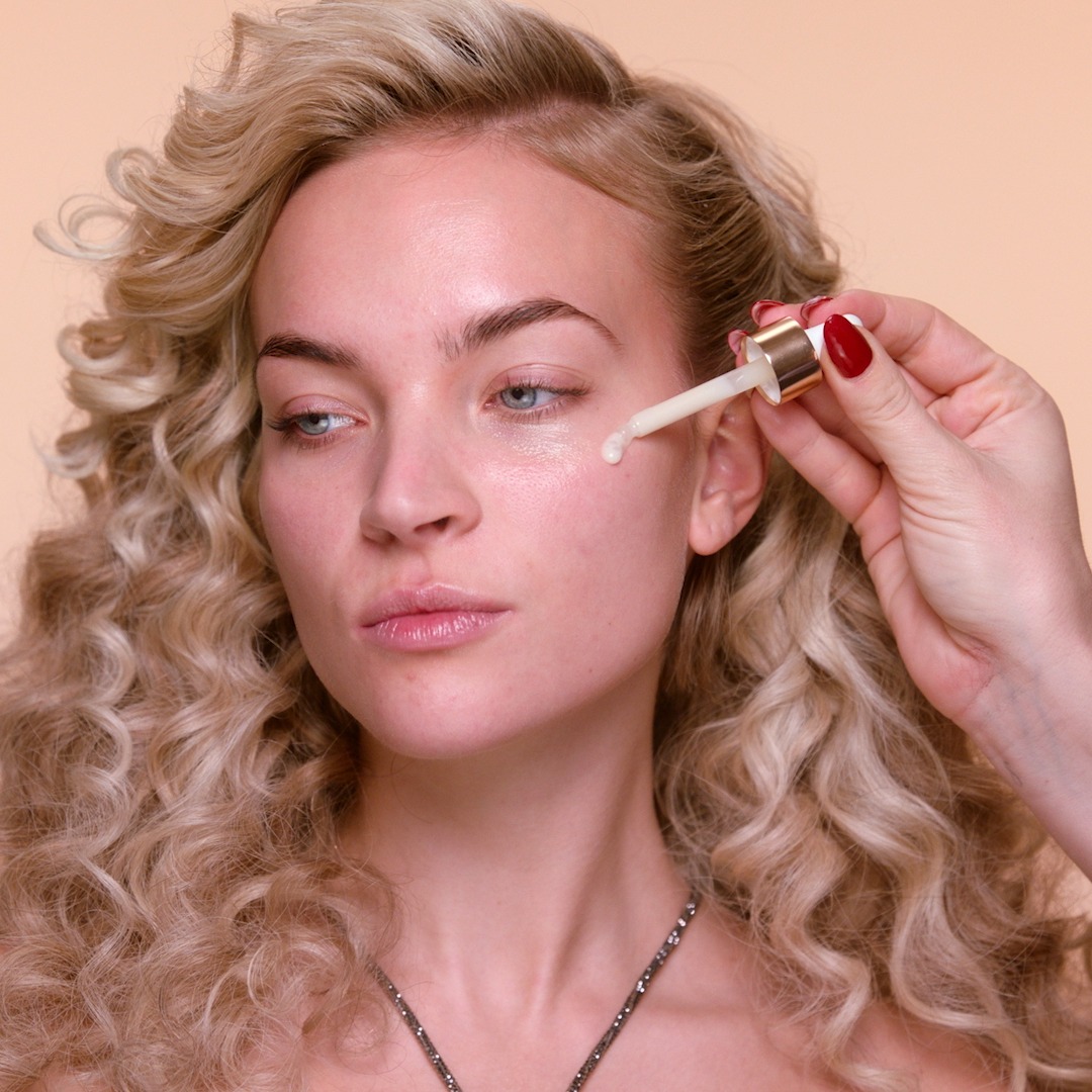 Step 1 in Sofia Tilbury's 80s Makeup Look tutorial: prep skin with skincare