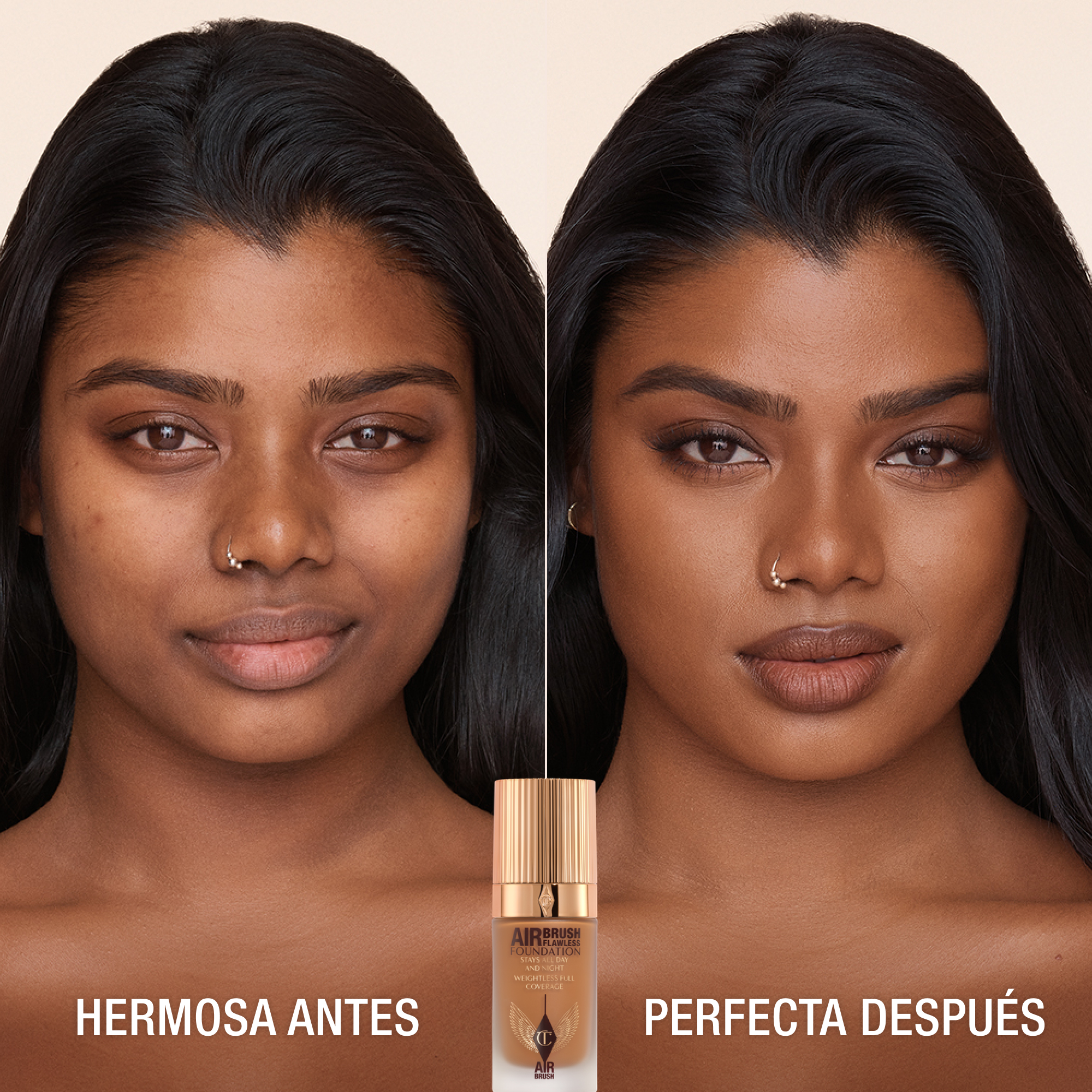 Antes y después de usar Airbrush Flawless Foundation 13 Cool