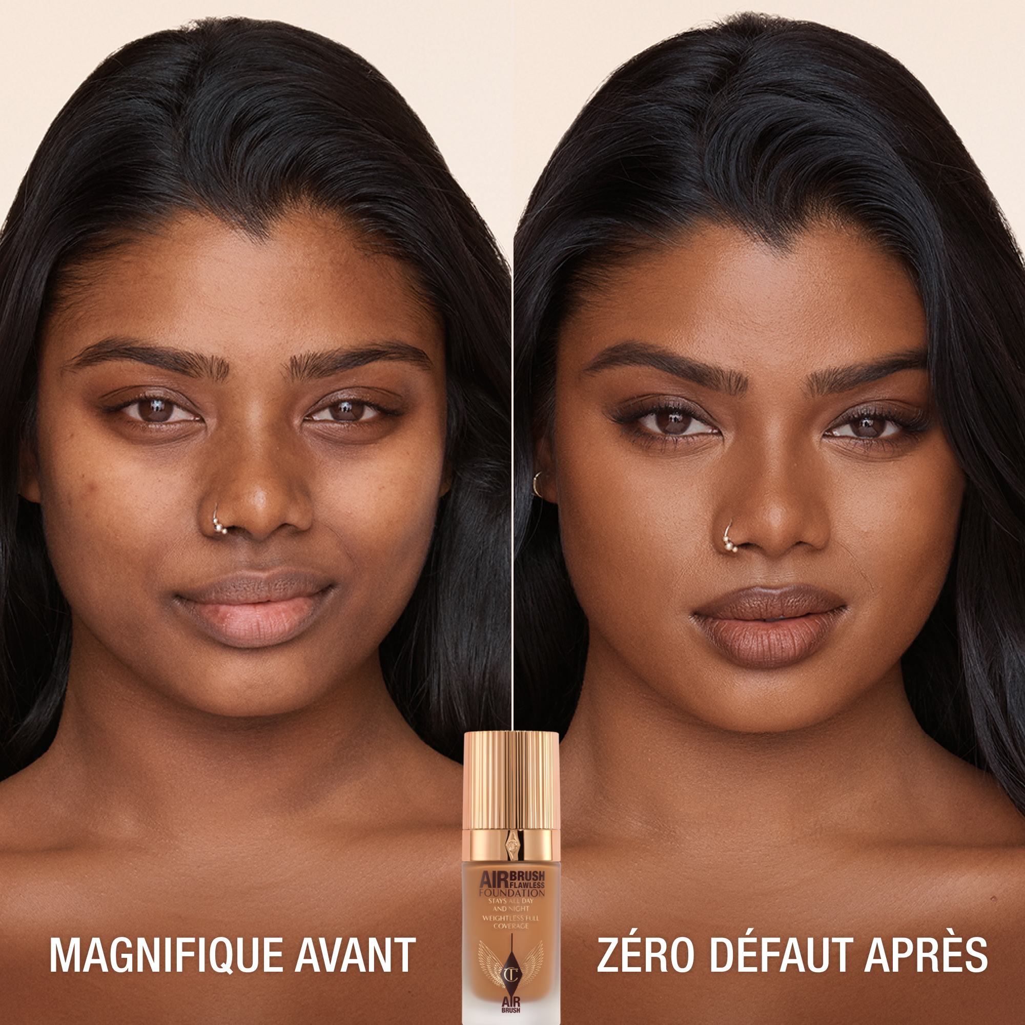 AIRBRUSH FLAWLESS FOUNDATION AVANT ET APRÈS teinte 13 (Froid)