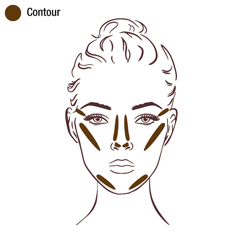 Illustrated face showing where to apply concealer to contour.
