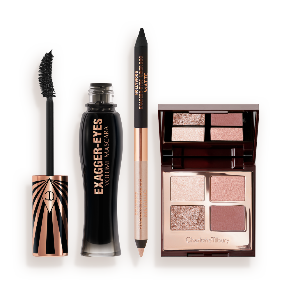 Exagger-Eyes Volume Mascara, Hollywood Exagger-Eyes Liner Duo & Bigger, Brighter Eyes Palette in Exagger Eyes