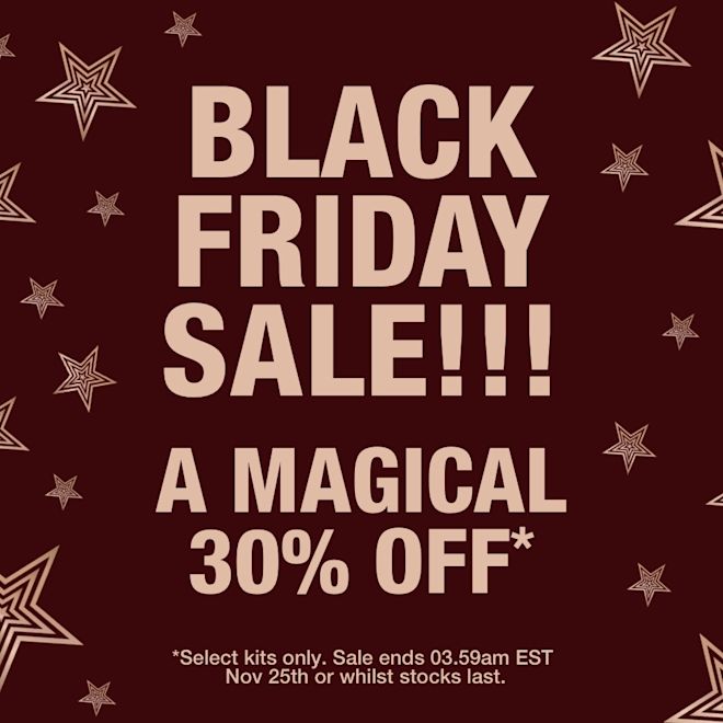 BF-HOVER-30-US Maroon-coloured banner with text in gold that reads, 'Black Friday sale!! A magical 30% off'
