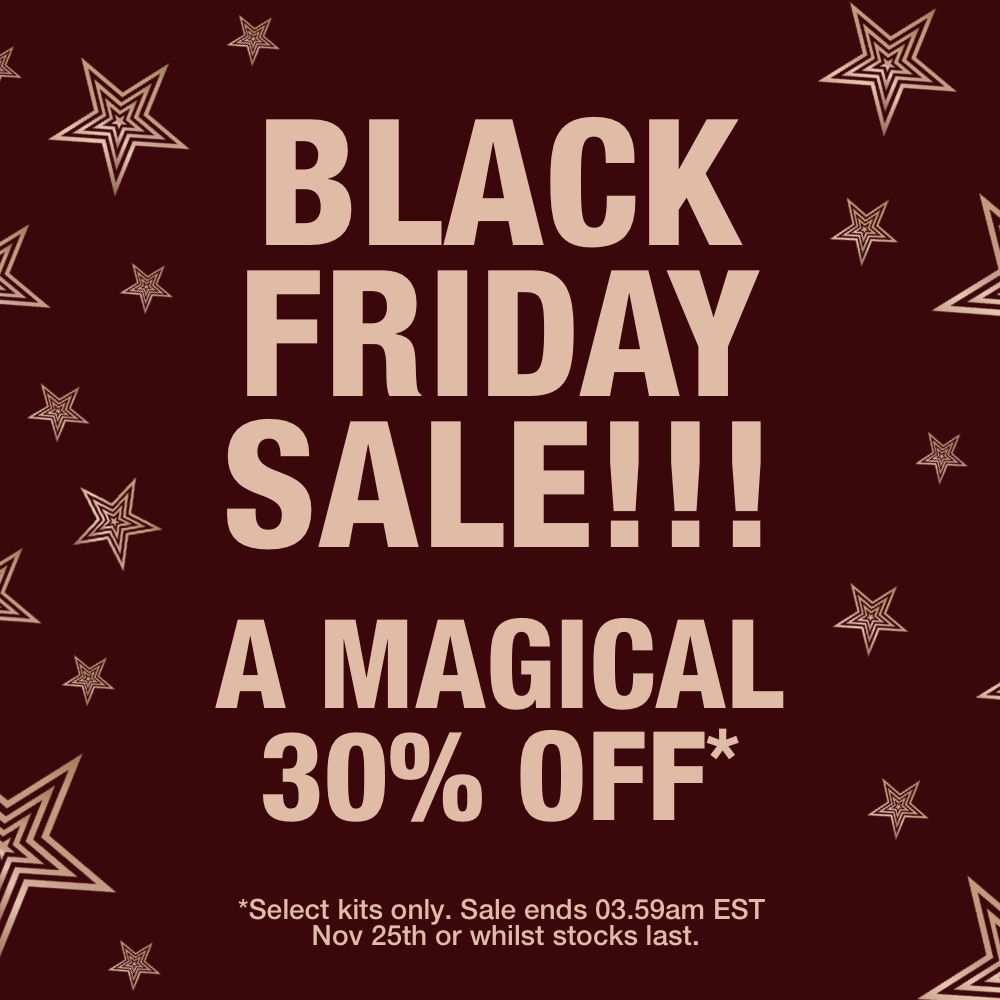 Maroon-coloured banner with text in gold that reads, 'Black Friday sale!! A magical 30% off'