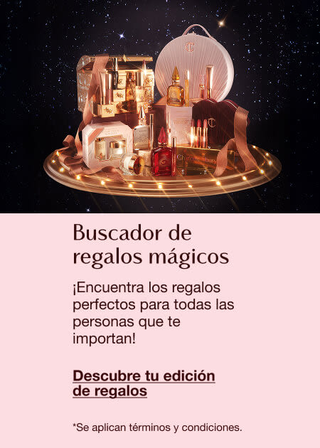 Magic Gift Finder featuring luxury beauty products on a lit circular platform with a magical, festive background and text inviting users to find perfect gifts.