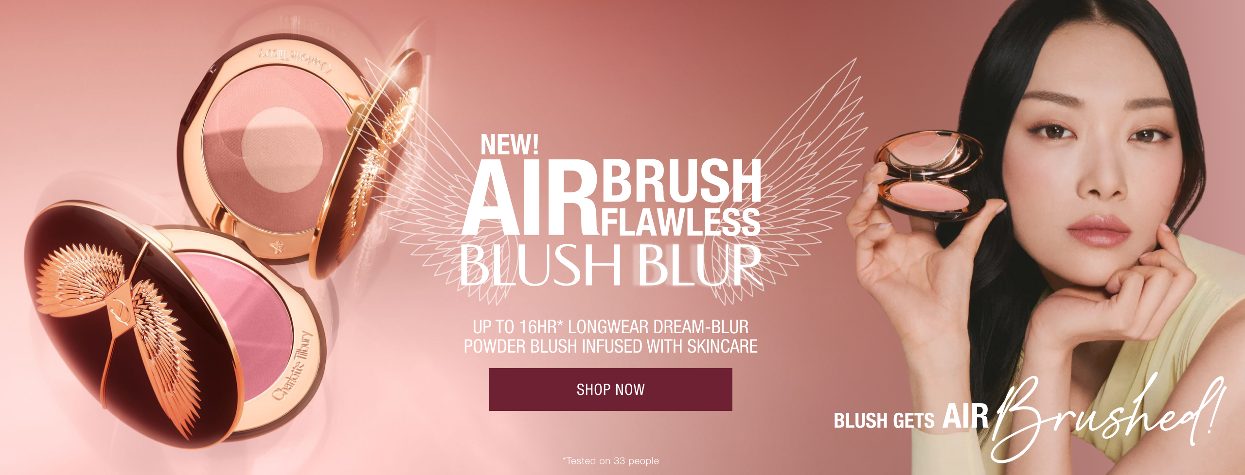 NEW! AIRBRUSH FLAWLESS BLUSH BLUR BLUSH GETS AIRBRUSHED!  UP TO 16HR* LONGWEAR DREAM-BLUR POWDER BLUSH INFUSED WITH SKINCARE