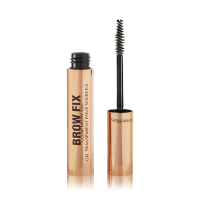 An open tube of clear, brow fixing gel with gold-coloured packaging.