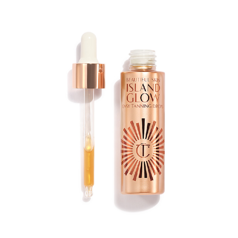Charlotte's Beautiful Skin Island Glow Easy Tanning Drops bottle and dropper