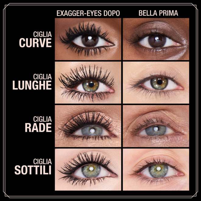 Exagger-eyes mascara before and after on different lash types