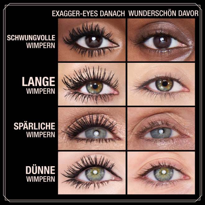 Exagger-eyes mascara before and after on different lash types