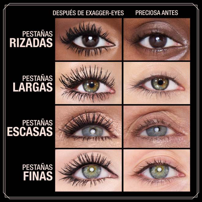 Exagger-eyes mascara before and after on different lash types