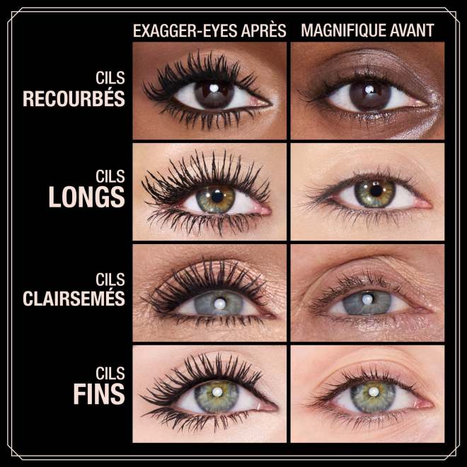 Exagger-eyes mascara before and after on different lash types