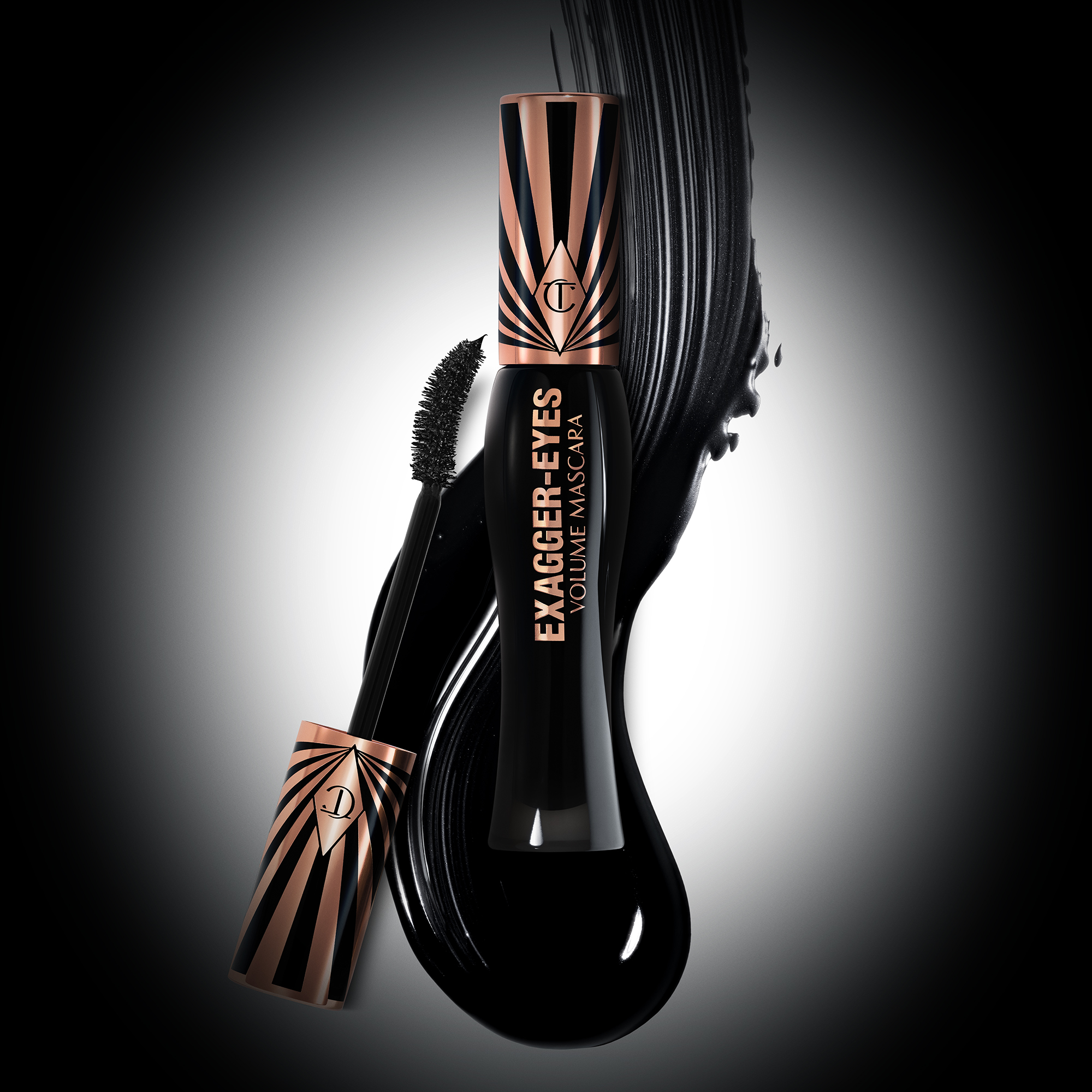 Exagger-Eyes Volume Mascara with texture swatch backdrop