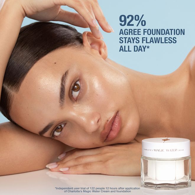 Medium skin tone model holding Magic Water Cream Medium skin tone model holding Magic Water Cream