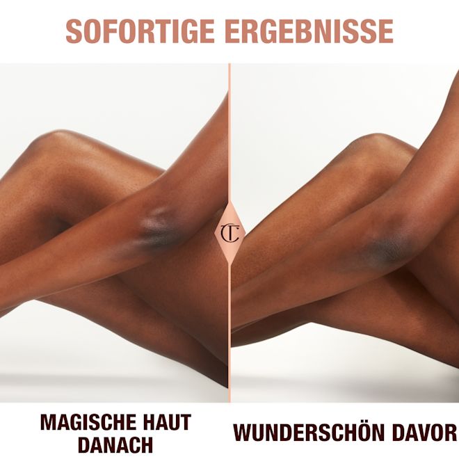 Unmittelbare Ergebnisse der Magic Body Cream bei einem dunkelhäutigen Model Unmittelbare Ergebnisse der Magic Body Cream bei einem dunkelhäutigen Model