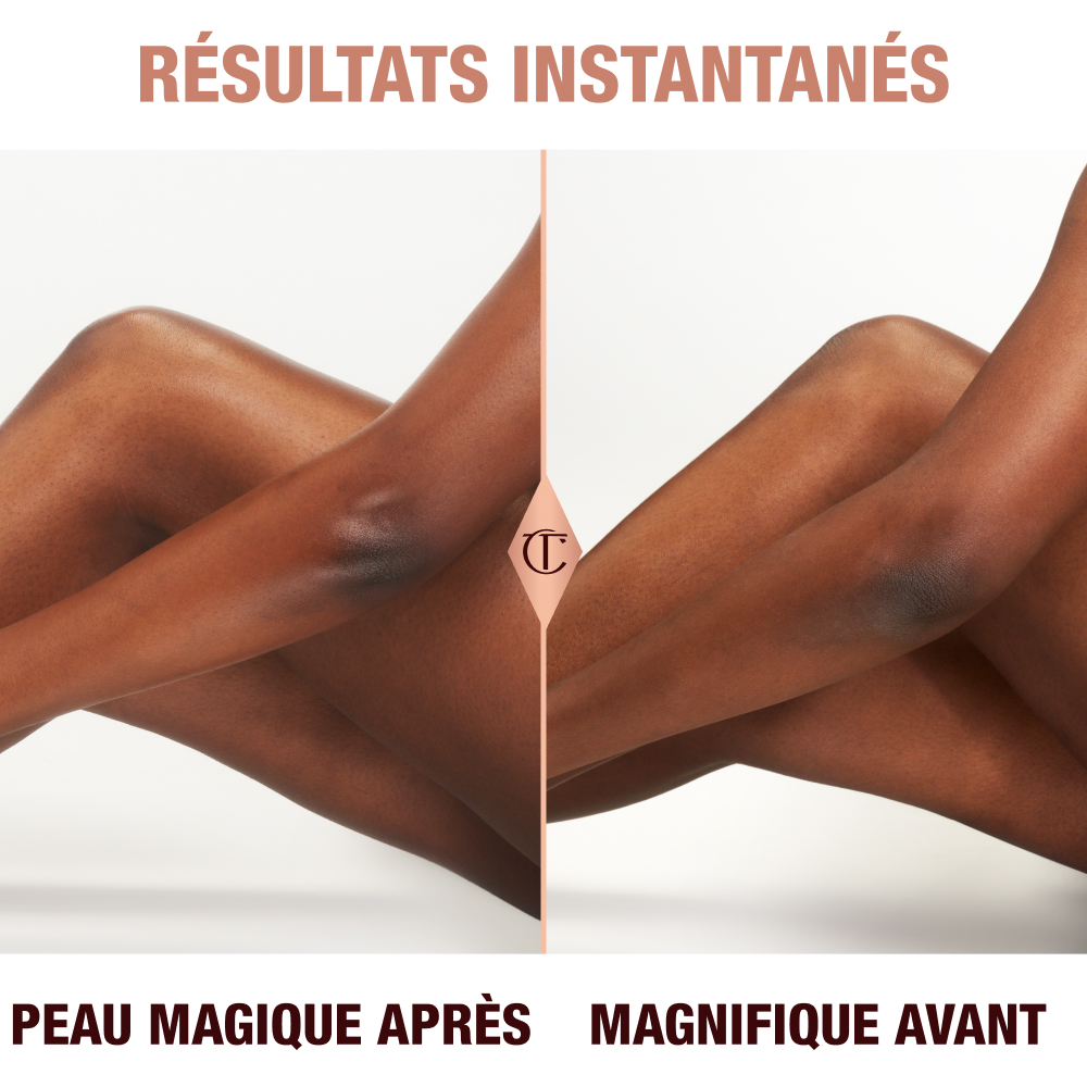 Résultats instantanés de la Magic Body Cream sur un mannequin à la peau foncée