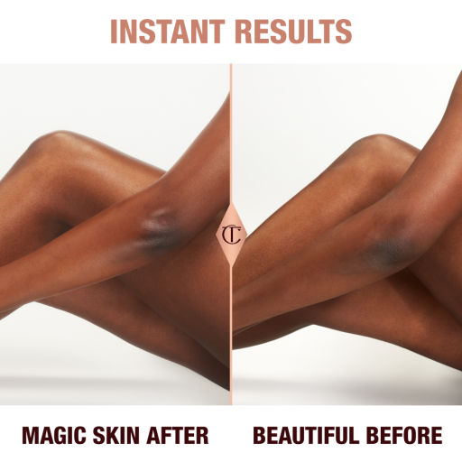 Instant results of Magic Body Cream on a deep skin model