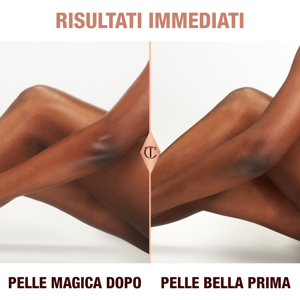 Risultati istantanei di Magic Body Cream su una modella dalla pelle molto scura