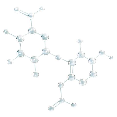 Glowing, pearly-white hyaluronic acid molecules.