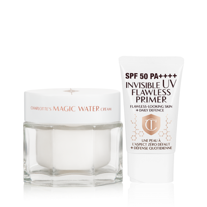 Magic Water Cream and Invisible UV primer packaging