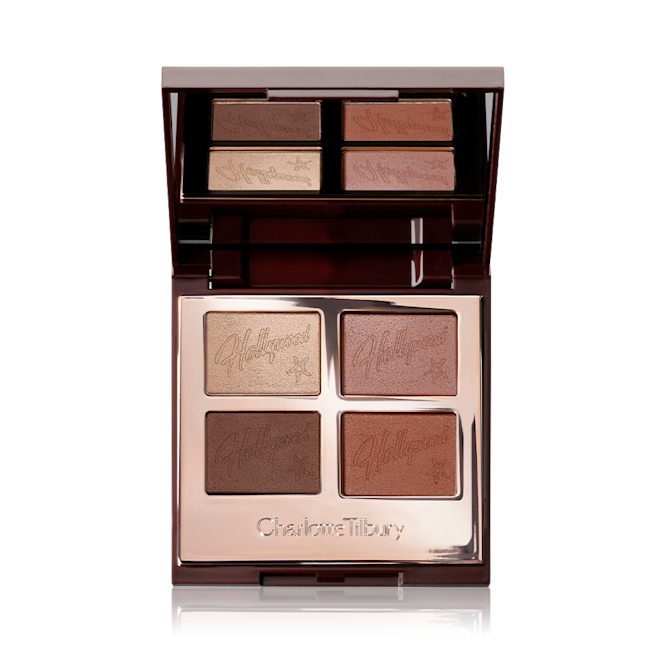 Hollywood Flawless Eye Filter in Eyes of a Star open An open, quad eyeshadow palette in matte and shimmery shades in gold, amber, chocolate brown, and terracotta eyeshadows.
