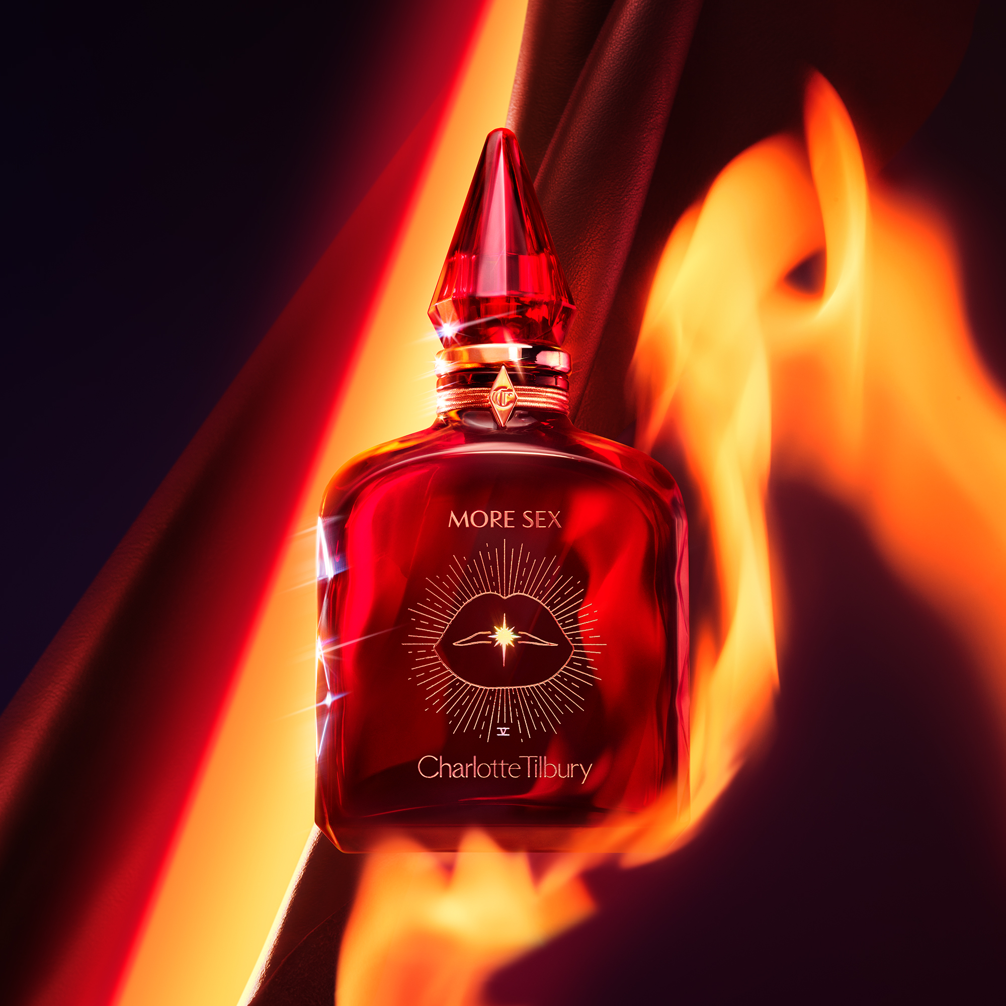 More Sex perfume with a flame backdrop